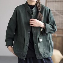 도오빠 젤리오 여성 트러커 자켓 면 재킷 긴팔 바람막이 숏 아우터 라운드넥 루즈핏 여자면자켓