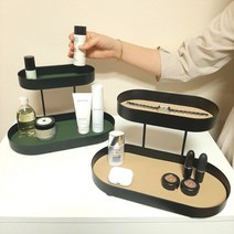 화장품 차키 모던 레더 2단 트레이, 1단 블랙 베이지 레더, 1개