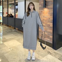 위위브렌 여성용 캐주얼 빅사이즈 긴팔 롱원피스 홈웨어