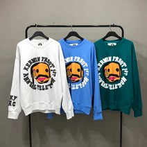 맨스토리 남자 오버핏 펜슬 레터링 스마일 발포 맨투맨