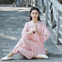 생활한복 개량 태극권 중국 전통 스타일 여성 린넨 느슨한 선 차 태극권 탑 바지 당나라 정장 Hanfu Wushu