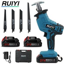 RUIYI 21V 무선 전기 왕복 톱 휴대용 다기능 목재 금속 절단기 야외 리튬 전기 톱, 판지 상자, 2 x 배터리