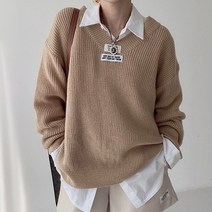 [랜덤플레이] 브이넥 오버핏 패치 포인트 니트