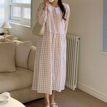 배색 퓨리턴 카라 러블리 파스텔 깅엄 고방 체크 봄 가을 면 원피스 2컬러 rdk686