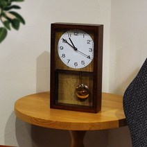 괘종시계 엔틱 나무 벽시계 궤종시계 건전지시계, 원목 색상 35 x 20 x 7