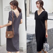 올파인 여자 랑뷰 뒷트임 브이넥 롱 원피스 데일리롱원피스