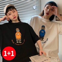 주디앤 여성 여름 컬러풀 빅베어 오버핏 반팔 티셔츠 1+1 리빙공감