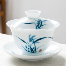 개완 다기 채색 핸드페인팅 삼재개완 찻잔 라지 백자 싱글 청화자 도자기, 오키드200ml