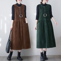 여성 코르듀이 멜빵 골덴 원피스