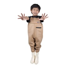 마이랭 어린이 갯벌체험옷 가슴장화 멜빵 전신장화 해루질 일체형 장화, 고급형_베이지, 190