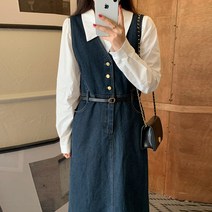 아우르 여성 데님 민소매 원피스 나시 드레스 퍼프 슬리브 셔츠 상의
