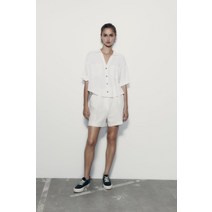 독일 자라 ZARA 크롭 린넨 혼방 셔츠 - 화이트
