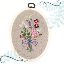 토이앤스티치/후프 자수패키지 들꽃 꽃다발 수틀액자 모든재료포함 도안 프랑스자수-DIY, 들꽃꽃다발-HJ1004-아이보리