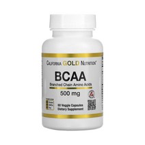 캘리포니아골드뉴트리션 BCAA 분지쇄 아미노산 500mg 60베지캡슐 AjiPure® L-류신 L-이소류신 L-발린, 1개