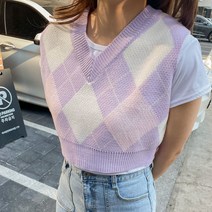 4color 지니 아가일 봄 여름 파스텔 하이틴 다이아 체크 데일리룩 러블리 짧은 숏 크롭 니트 조끼