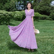 여름 비치 보헤미안 원피스 쉬폰 롱 허리 조임 여 슬림 스커트-99562