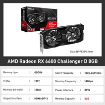 ASROCK-새로운 AMD Radeon RX 6600 그래픽 카드 8GB GDDR6 128 비트 HDMI DP 지원 GPU CPU 비디오, 01 Radeon RX 6600 8GB
