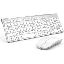 Gamcatz 무선 키보드 및 마우스 콤보 울트라 씬 풀 사이즈 키보드 숫자 패드 및 충전식 실버 클릭 마우스 포함 맥 아이맥 맥북 에어 PC 노트북 태블릿 컴퓨터 윈도우용, Silver and White