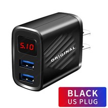 고속 충전기 무선 18W USB 충전기 빠른 LED 디지털 디스플레이 2 포트 고속 전화 어댑터 아이폰 샤오미 삼, 02 Black US