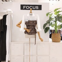 DB_ 4CUS 체크 배색 벨티드 블라우스 FF1I9BL5493