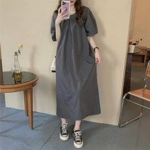 여자 여름 퍼프반팔 루즈핏 임부복 무지 롱원피스