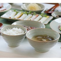 설레이는 봄빛 여울 공기 대접 면기 3종 세트(밥 국 그릇 국산 도자기 한정식 식기), 청아 비취, 국 대접