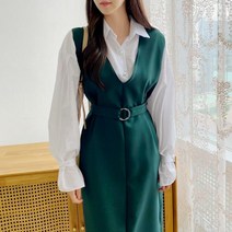 마롱패션 브이넥 벨트 베이지 블랙 밤색 초록 여성 봄 여름 원피스