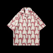 남성 캐쥬얼 셔츠 남방 하라주쿠 여성 대형 블라우스 cartoonrabbit print hawaiian shirts for men 여름 반팔 비치 chemise homme