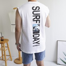 쿼터 남자 오버핏 여름 빅로고 레터링 휴가 프린팅 썸머 나시 민소매 나시 티셔츠