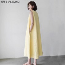 JUST FEEL!NG 빅사이즈/여성/면 마/리넨/롱 원피스/루즈핏/여름/날씬해 보이는 나시 원피스