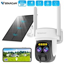 가정용CCTV 실외용 초고화질 CCTV Vstarcam 야외 와이파이 듀얼 렌즈 카메라 PTZ 무선 태양광 AI 자동 추적 감시 IP 3MP 2K 5X 줌, 1.Solar Camera