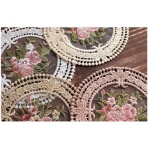 유럽풍 자수레이스 컵받침 꽃병받침 4P 공간완성 손님대접용 찻잔대용 집들이선물, 아이보리