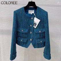 흰색트위드자켓 트위드셋업 브랜드 디자이너 겨울 의류 럭셔리 빈티지 블루 트위드 자켓 여성용 크리스탈 버튼 짧은 Jaqueta Feminina Chaquetas 2023