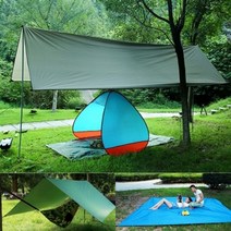 캠핑 백패킹 차박 소형 경량 사각 방수 쉘터 타프 그늘막, 카키+폴대(2set)