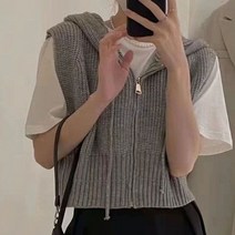 오굿초이스 크롭 후드집업 니트조끼여성 겨울 아우터 이너템 (4color)