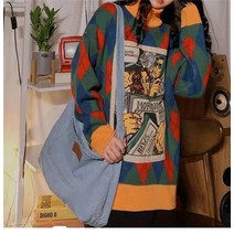 스웨터 터틀넥 가을 겨울 탑스 느슨한 세련된 풀오버 점퍼 부드러운 따뜻한 인쇄 팝 니트