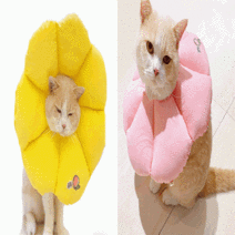 강아지 고양이 방수 쿠션넥카라 꽃모양 중성화수술후 관리 오버그루밍방지, 옐로우/S