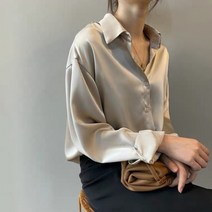 실켓 공단 셔츠카라 롱 슬리브 블라우스