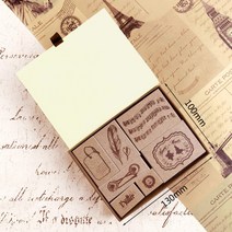 스탬프 다꾸 도장 앤틱 빈티지 우드 다용도 영문 숫자 프린팅, AD.커피색깃털[7매]