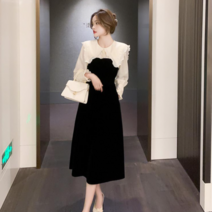 긴팔 물결 빅카라 원피스