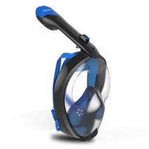미국직배송 SEABEAST AF90 스노클 마스크 최신 드라이 탑 브리딩 시스템 접이식 180도 파노라마 뷰 풀 페이스 마스크 김 서림 방지 누출 방지 카메라 마운트 포함, Black and Blue