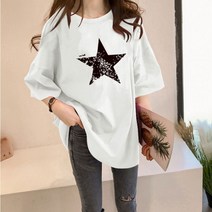 [오늘발송] 스타일아유 STAR 오버핏 반팔티 스타 로고 여성용 롱 빅사이즈 박시 반팔티셔츠 반팔 티셔츠[AXG6TS906A]