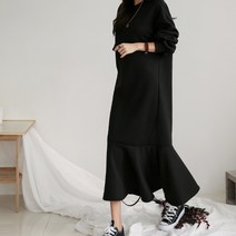 하이데일리 라운드 프릴 기모 롱원피스