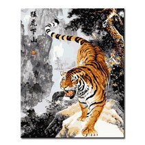 DIY 캔버스페인팅 명화그리기 액자 그림 세트 유화 - 동물 40x50, A06_맹호하산