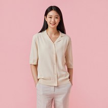 [JAJU/자주] 여 올데이 워셔블 카라 반팔 가디건_아이보리