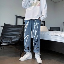 라이트 데님 팬츠 남 스트레이트 와이드 팬츠 가을 시즌 표 스트리트 팬츠 힙합 건달 아빠 팬츠