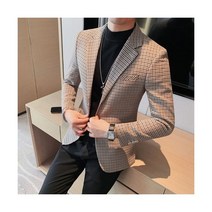 영국 스타일 슬림핏 체크무늬 블레이저 남성 의류 심플 싱글 브레스트 비즈니스 오피스 정장 재킷 캐주얼 올 매치 코트