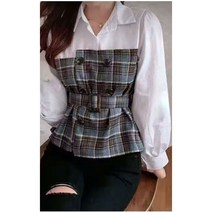래피의류 체크블라우스 여성티셔츠 벨트블라우스