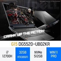 델 2022 G15 5520 Gaming Laptop 다크 쉐도우 그레이 DG5520-UB02KR 지포스 RTX3050Ti 게이밍 고사양 영상편집 포토샵 캐드, 32GB, Win11 Pro, 512GB