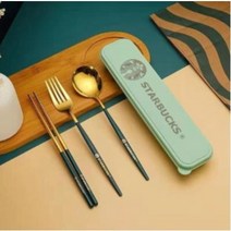 스타벅스 스테인레스 수저 포크 젓가락 세트 선물용 추천 휴대용수저통, 실버 화이트세트